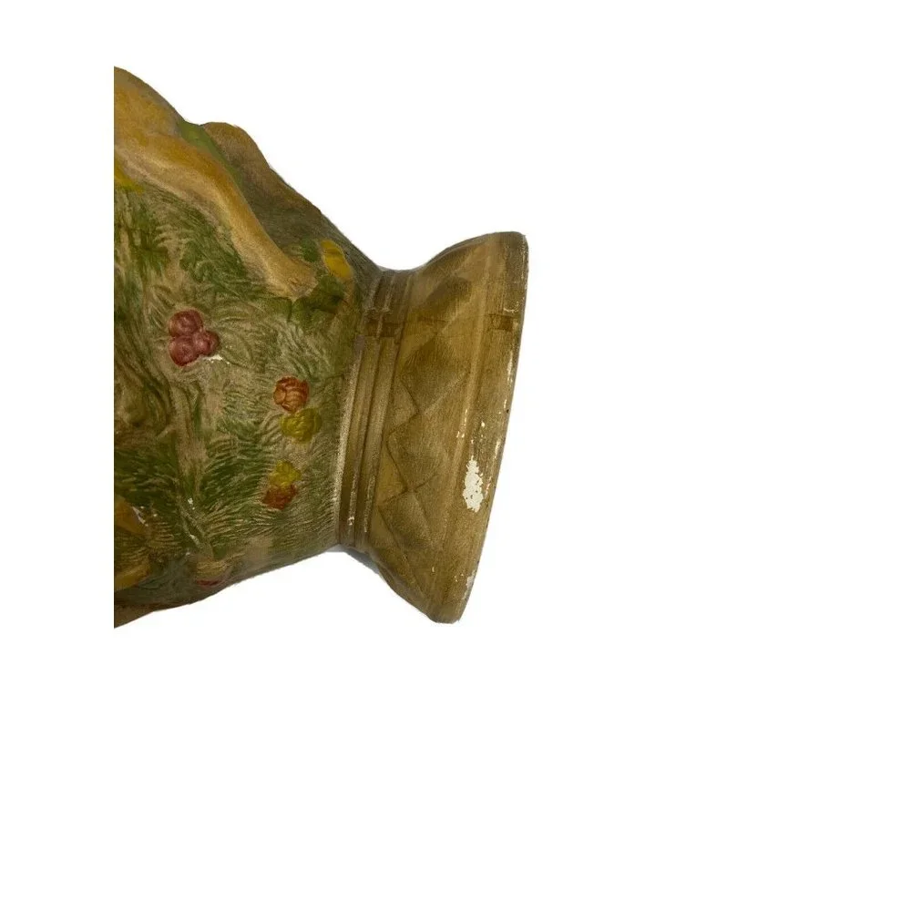 Vintage Pottery Stoneware Vase Ornate Figural Cherubs Angels Putti Signed WOW